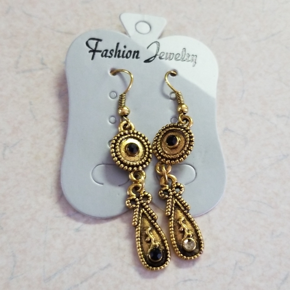 Gold & Black Fashion Earrings - Dangle Drop Hook Style